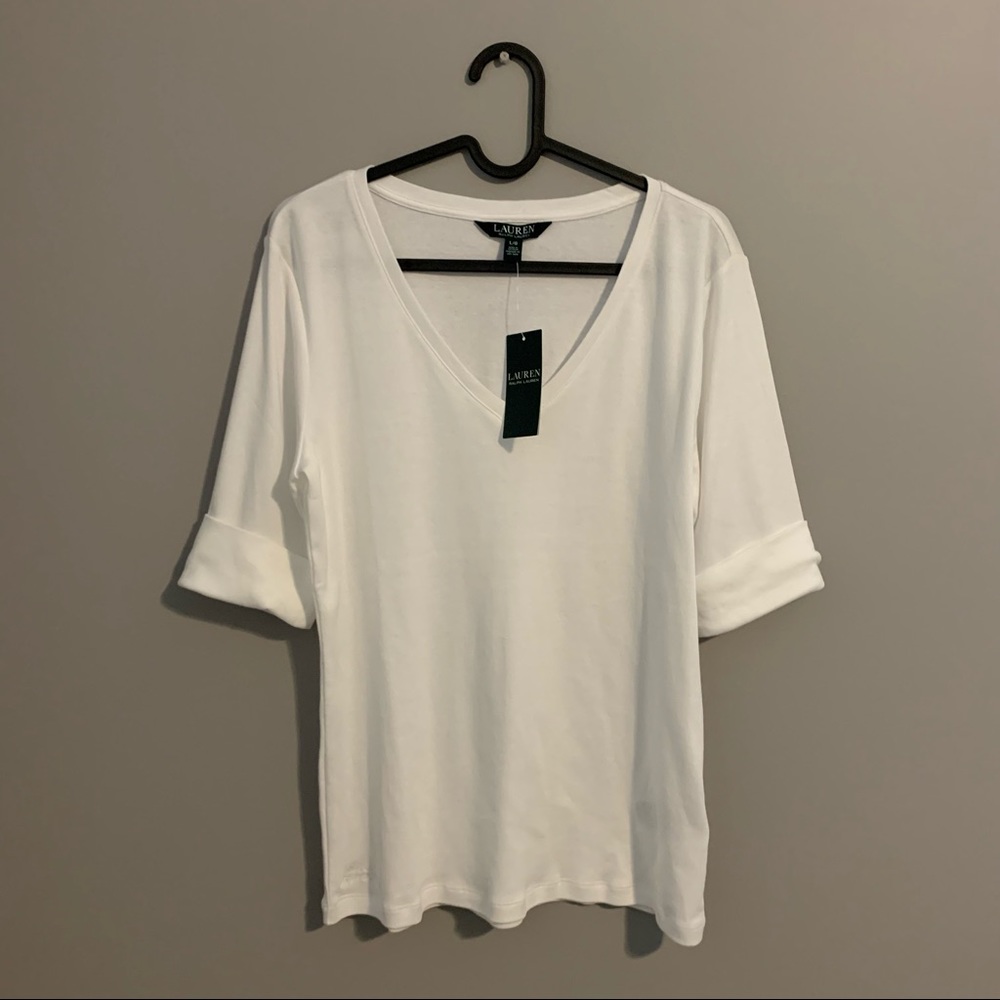 Lauren Ralph Lauren White V-Neck Short Sleeve Tee